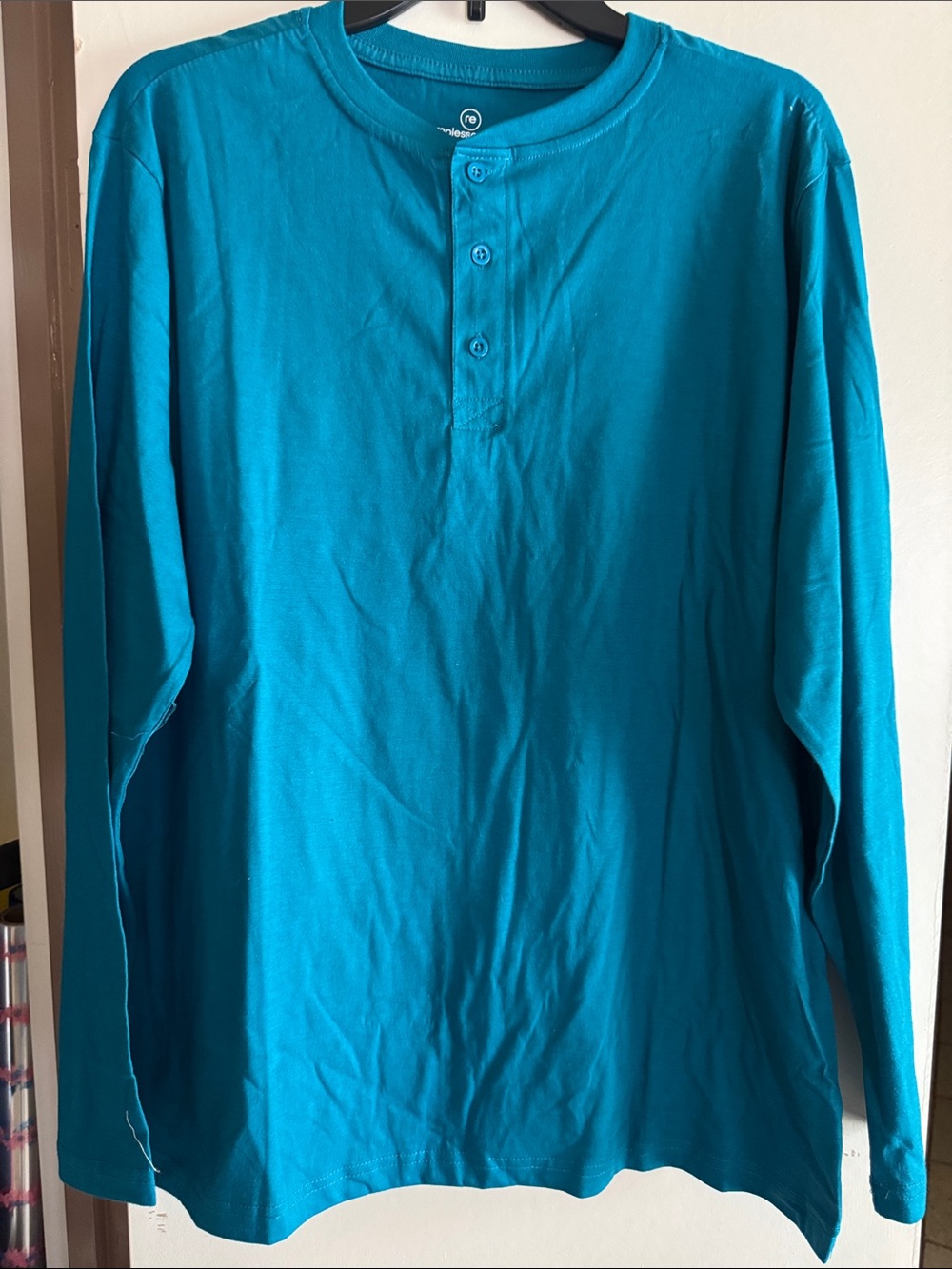 Men's Teal Long-Sleeve Henley Shirt